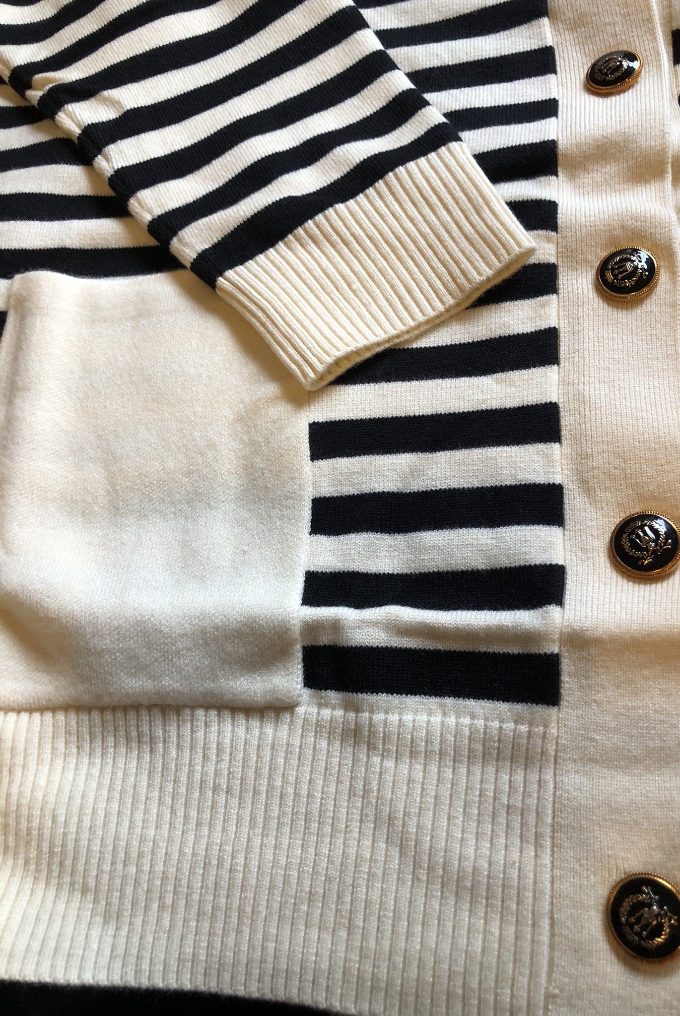 Luxurious Black and cream stripped relaxed fit button down cardigan with pockets