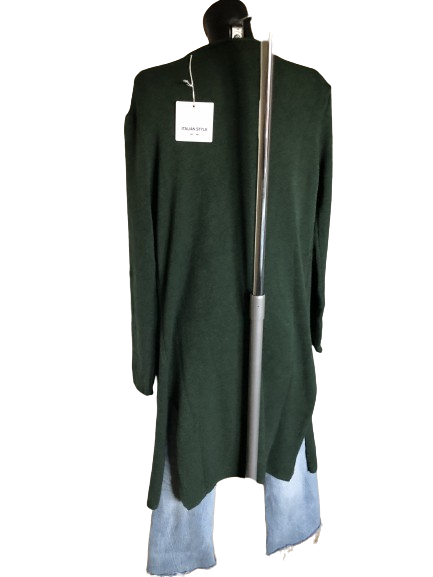 Stylish Bottle Green Longline Open Style Knit Soft Wool Viscose Mix with pockets